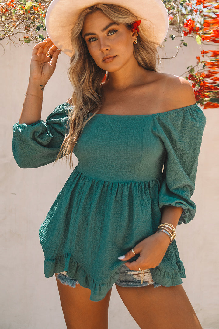 Smocked Three-Quarter Sleeve Peplum Blouse | Trendsi