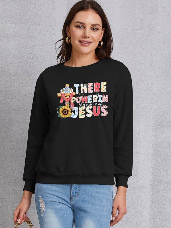 THERE IS POWER IN THE NAME OF JESUS Round Neck Sweatshirt | Trendsi