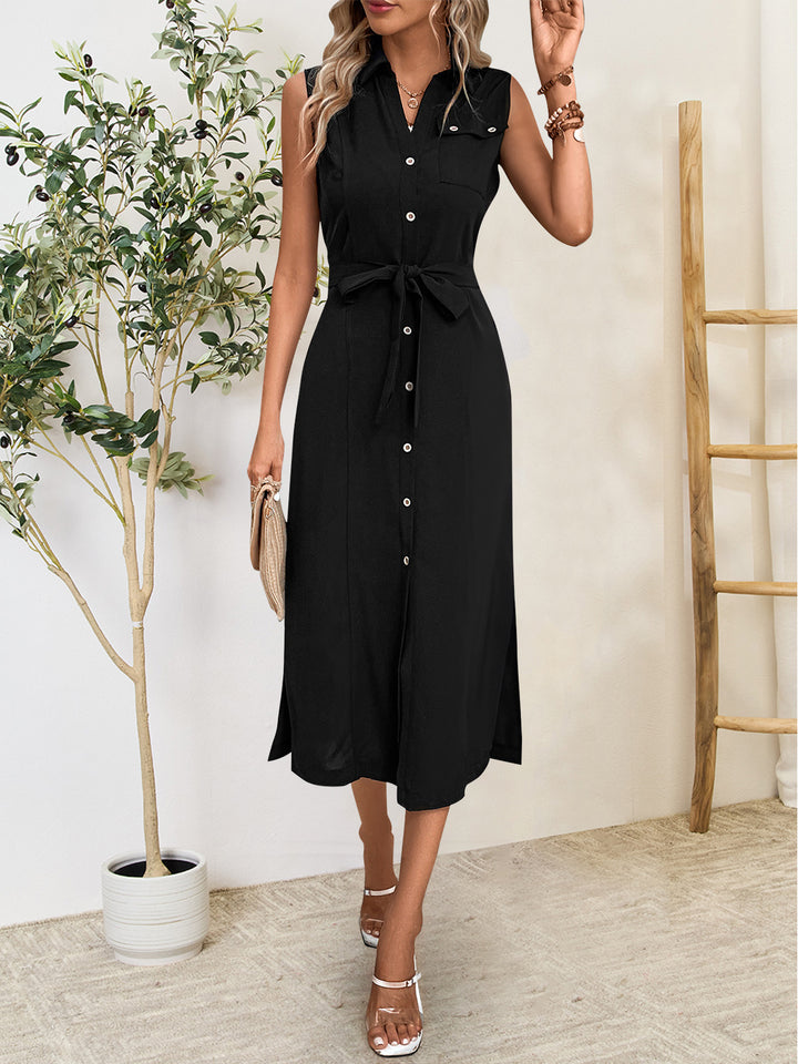 Button Up Sleeveless Midi Dress | Trendsi