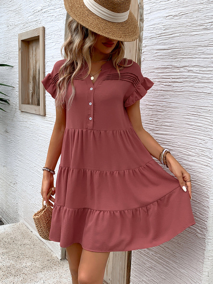 Tiered Notched Flounce Sleeve Mini Dress | Trendsi