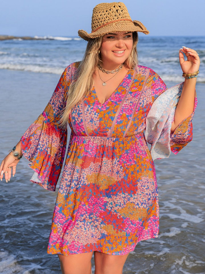 Plus Size Ruched Printed Long Sleeve Dress | Trendsi