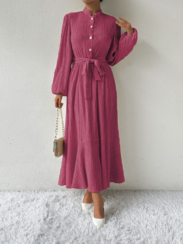 Tie Waist Long Sleeve Dress | Trendsi