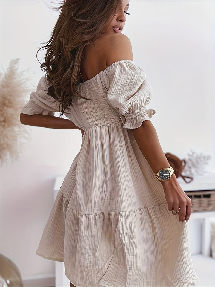 Full Size Ruffled Off-Shoulder Short Sleeve Dress | Trendsi