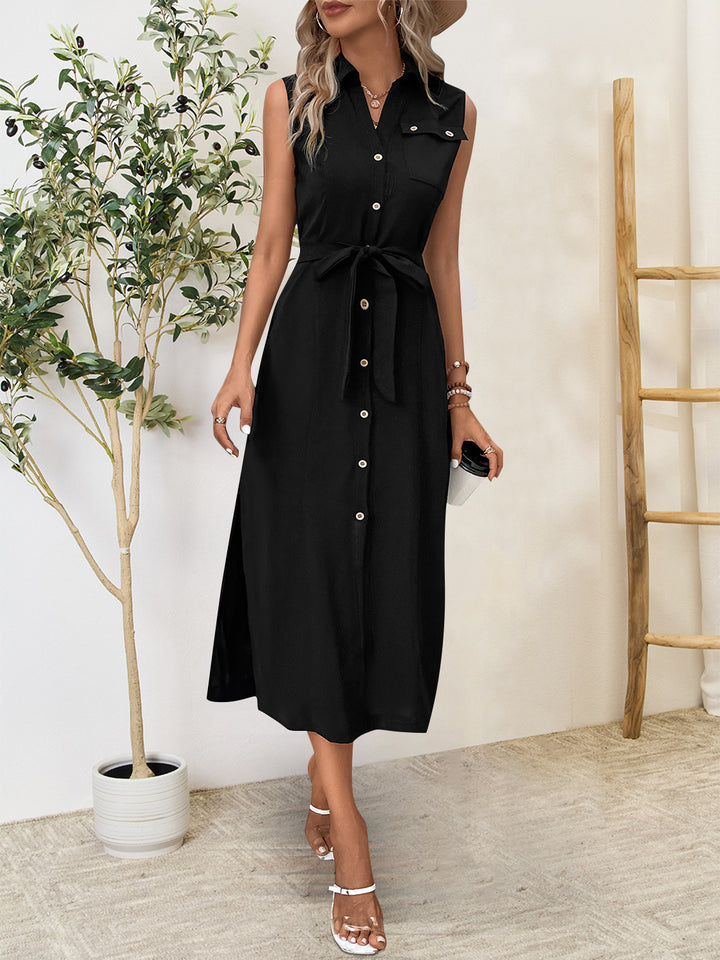 Button Up Sleeveless Midi Dress | Trendsi