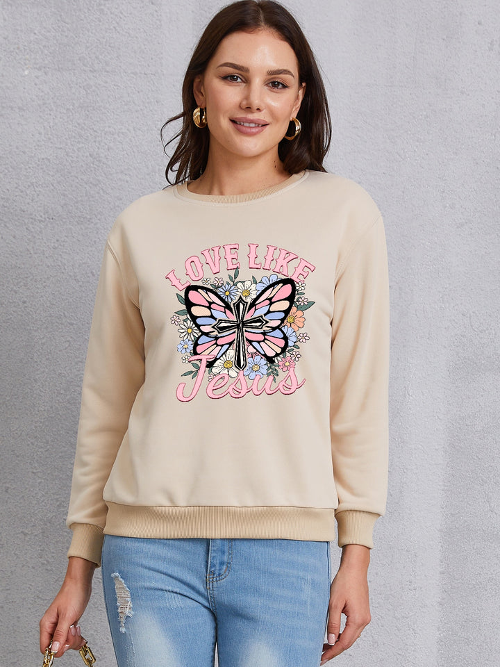 LOVE LIKE JESUS Round Neck Sweatshirt | Trendsi