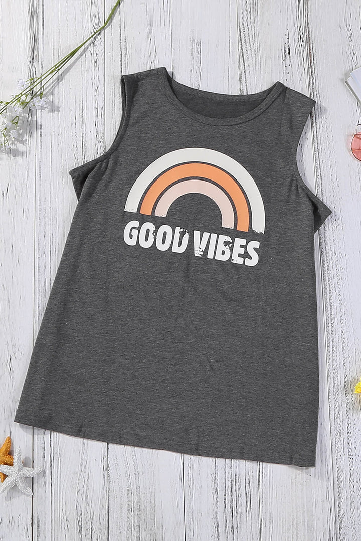 GOOD VIBES Round Neck Tank | Trendsi