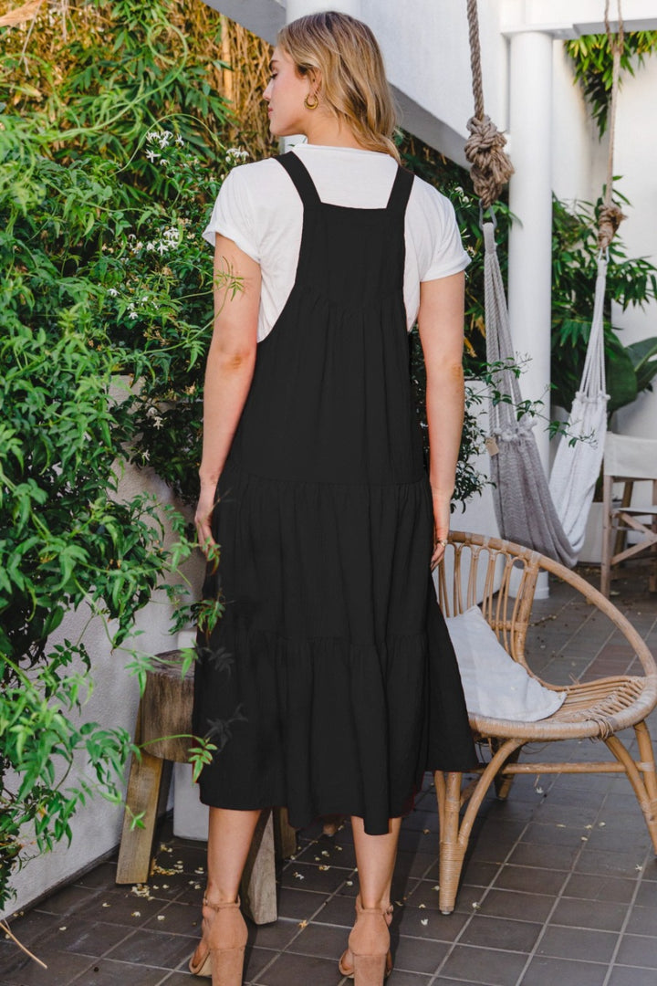 ODDI Full Size Sleeveless Tiered Midi Dress | Trendsi