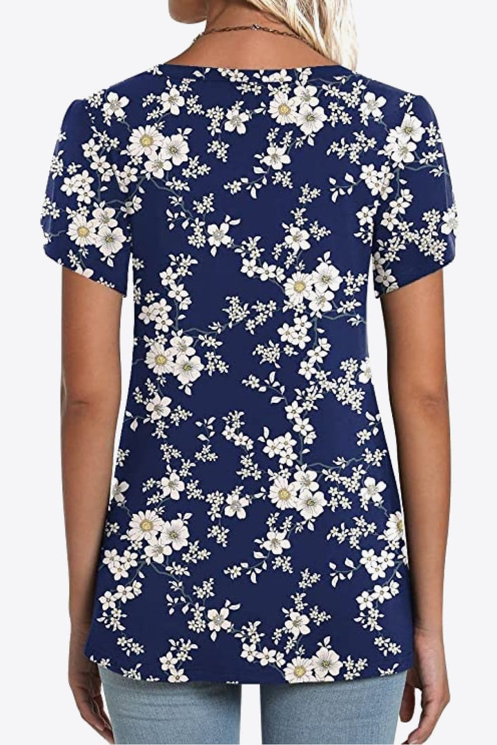 Printed Petal Sleeve V-Neck Blouse | Trendsi