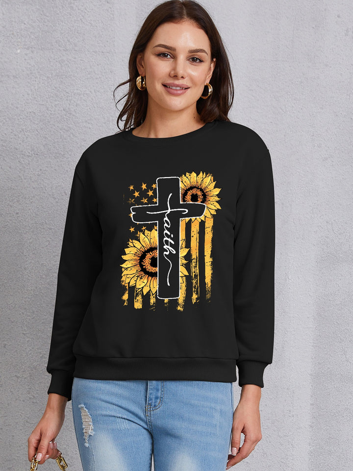 Sunflower Round Neck Dropped Shoulder Sweatshirt | Trendsi