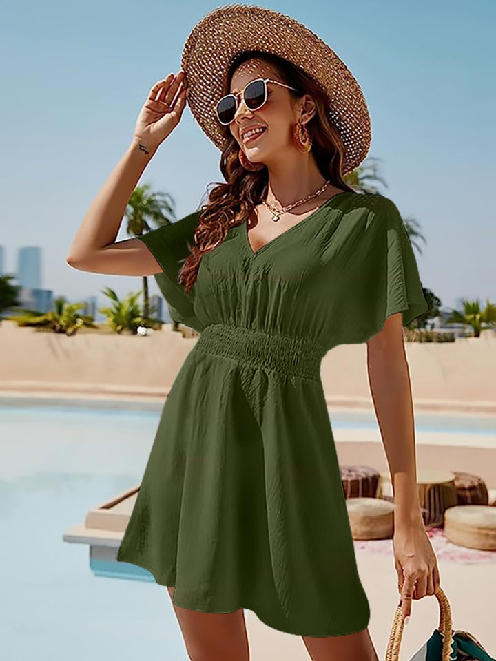 Smocked V-Neck Short Sleeve Dress | Trendsi