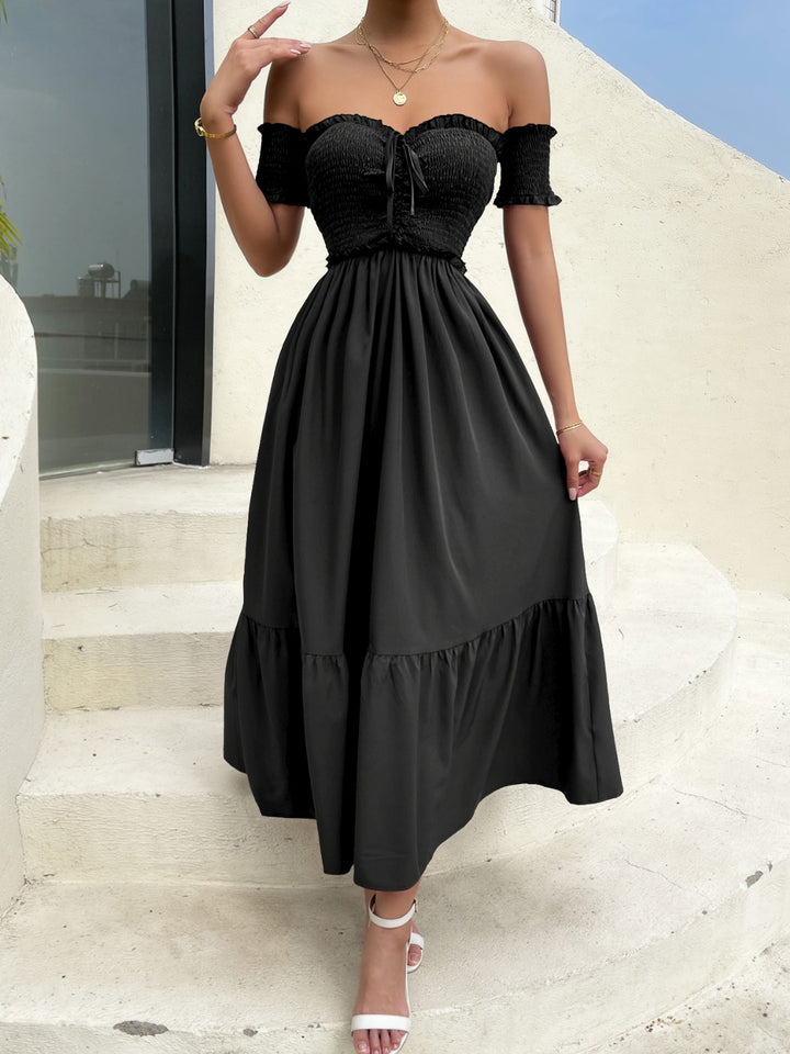 Off-Shoulder Short Sleeve Midi Dress | Trendsi