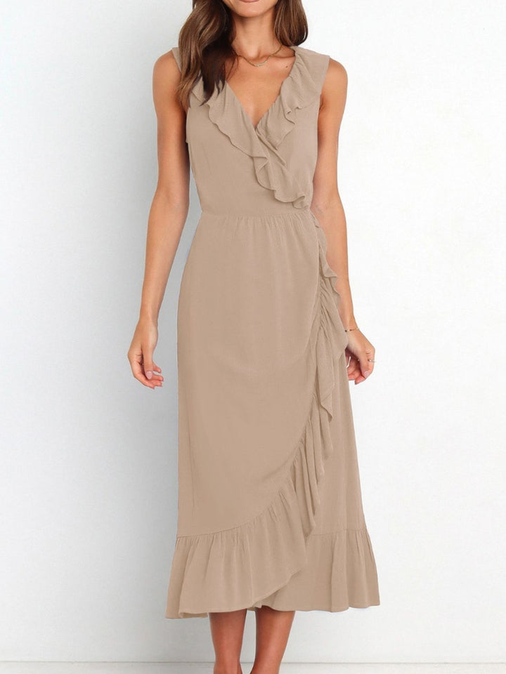 Ruffled Surplice Sleeveless Midi Dress | Trendsi