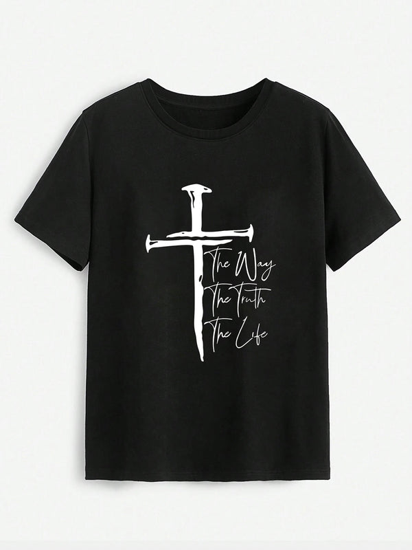 Cross Graphic Round Neck T-Shirt | Trendsi