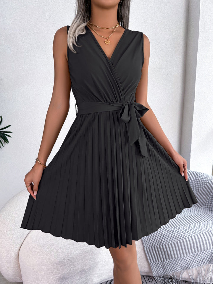 Tied Surplice Sleeveless Pleated Dress | Trendsi