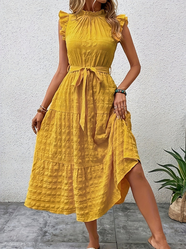 Tied Ruffled Cap Sleeve Midi Dress | Trendsi