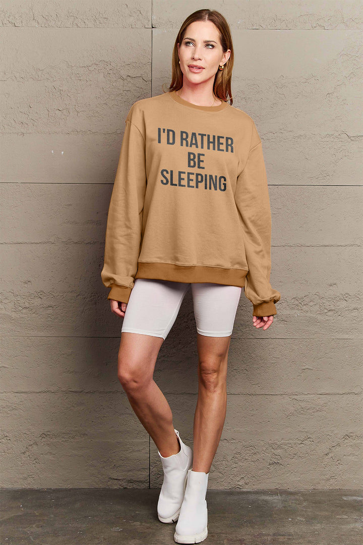 Simply Love Full Size I'D RATHER BE SLEEPING Round Neck Sweatshirt | Trendsi