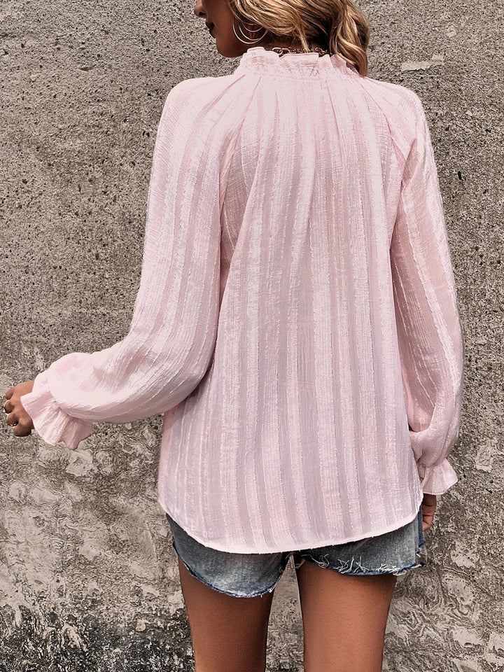 Notched Neck Flounce Sleeve Shirt | Trendsi