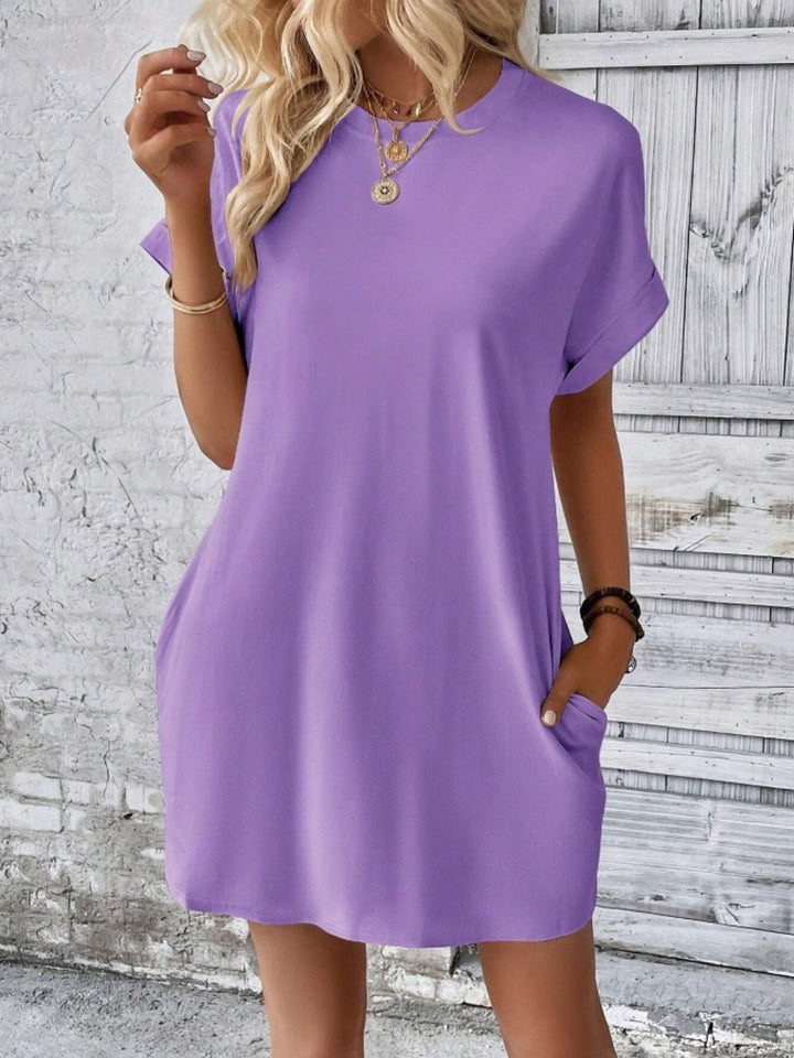 Pocketed Round Neck Short Sleeve Dress | Trendsi