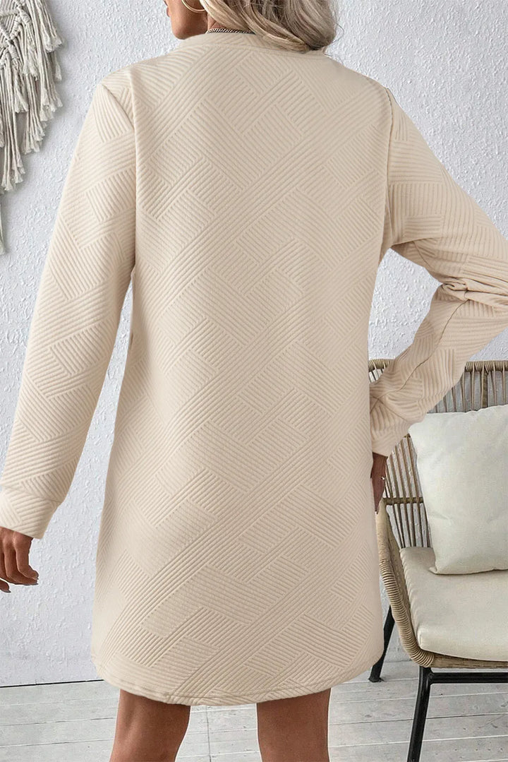 Textured Round Neck Long Sleeve Mini Dress | Trendsi