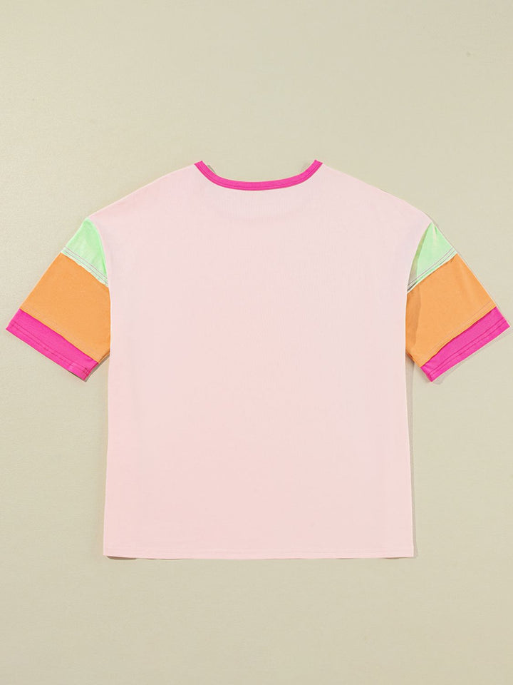 Letter Graphic Color Block Round Neck Half Sleeve T-Shirt | Trendsi