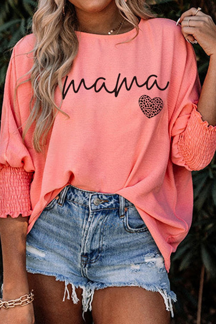 MAMA Round Neck Lantern Sleeve Blouse | Trendsi