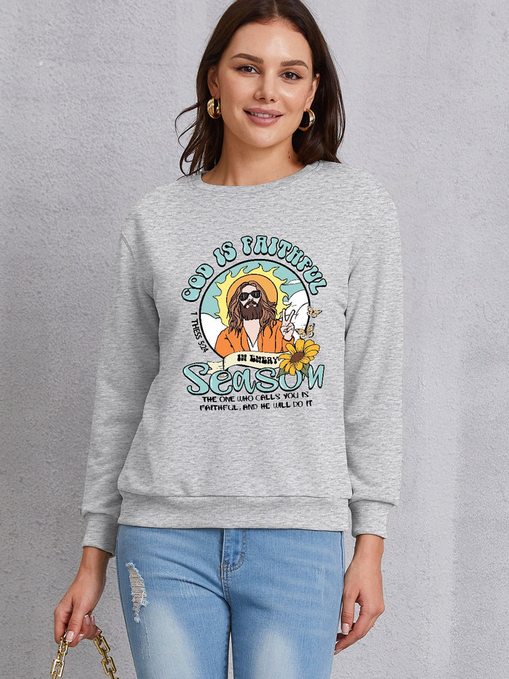 Graphic Round Neck Dropped Shoulder Sweatshirt | Trendsi