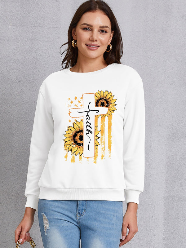 Sunflower Round Neck Dropped Shoulder Sweatshirt | Trendsi