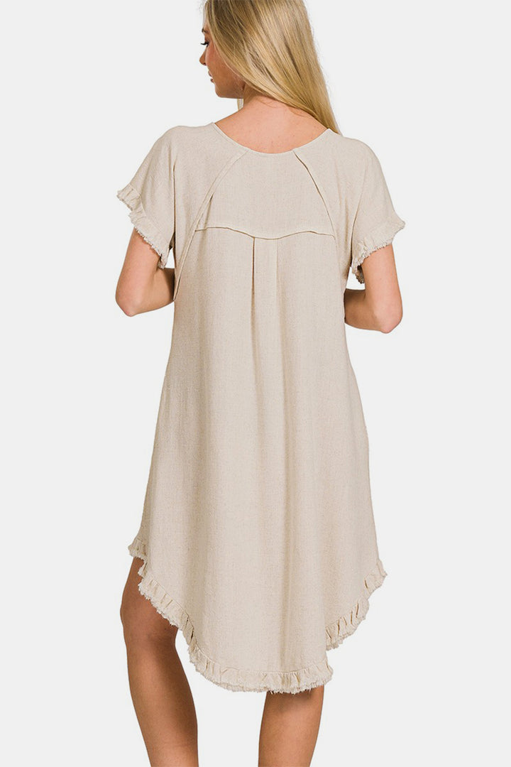 Zenana Fringe Edge High Low Flowy Dress with Pockets | Trendsi