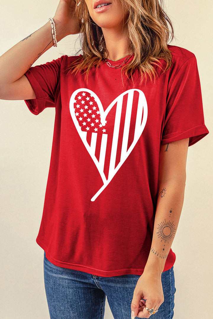 Heart Round Neck Short Sleeve T-Shirt | Trendsi