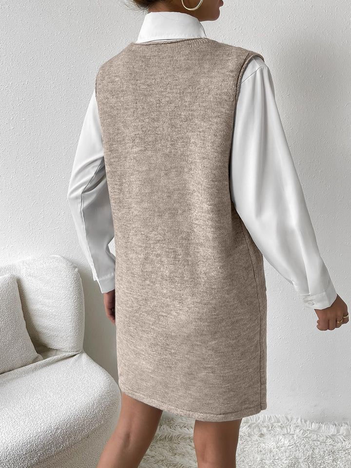 V-Neck Sleeveless Sweater Dress with Pockets | Trendsi