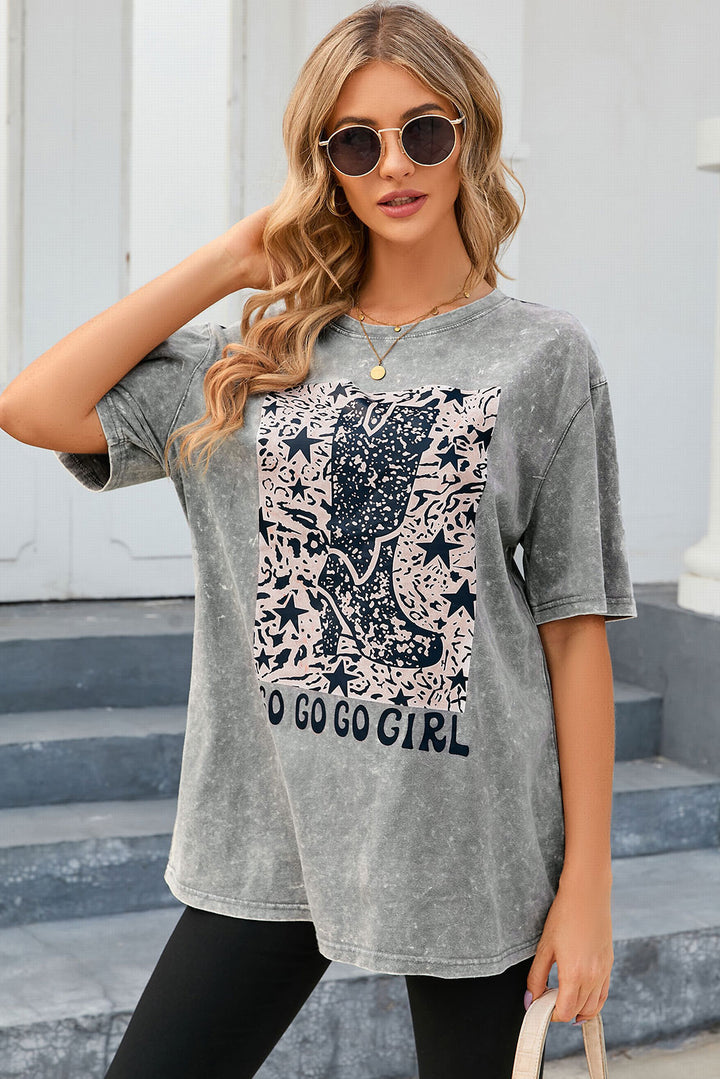 GO GO GO GIRL Round Neck Short Sleeve T-Shirt | Trendsi