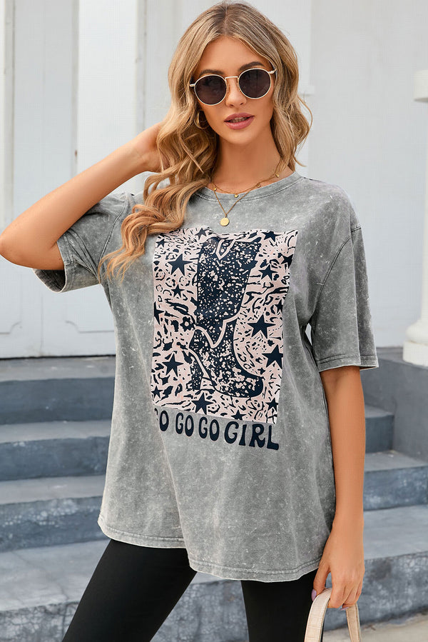 GO GO GO GIRL Round Neck Short Sleeve T-Shirt | Trendsi