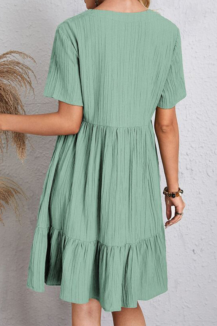 Full Size Ruched V-Neck Short Sleeve Dress | Trendsi