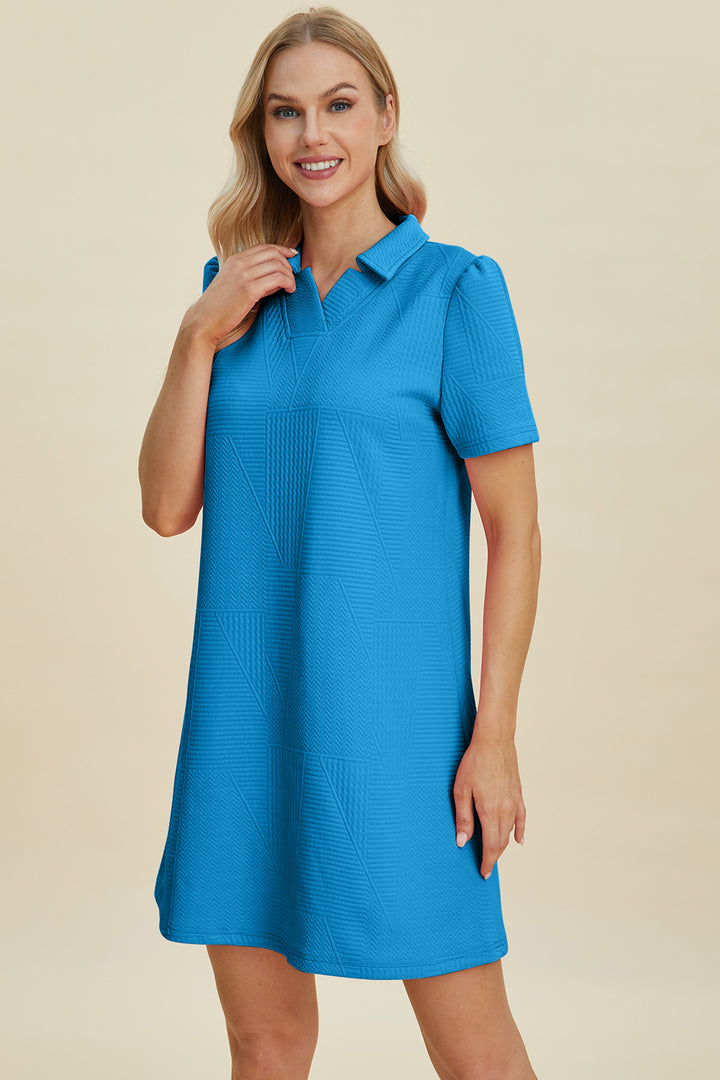 Double Take Full Size Texture Short Sleeve Dress | Trendsi