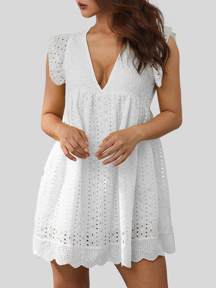 Ruffled Eyelet Cap Sleeve Mini Dress | Trendsi