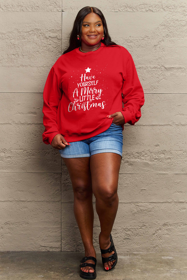 Simply Love Full Size HAVE YOURSELF A MERRY LITTLE CHRISTMAS Round Neck Sweatshirt | Trendsi