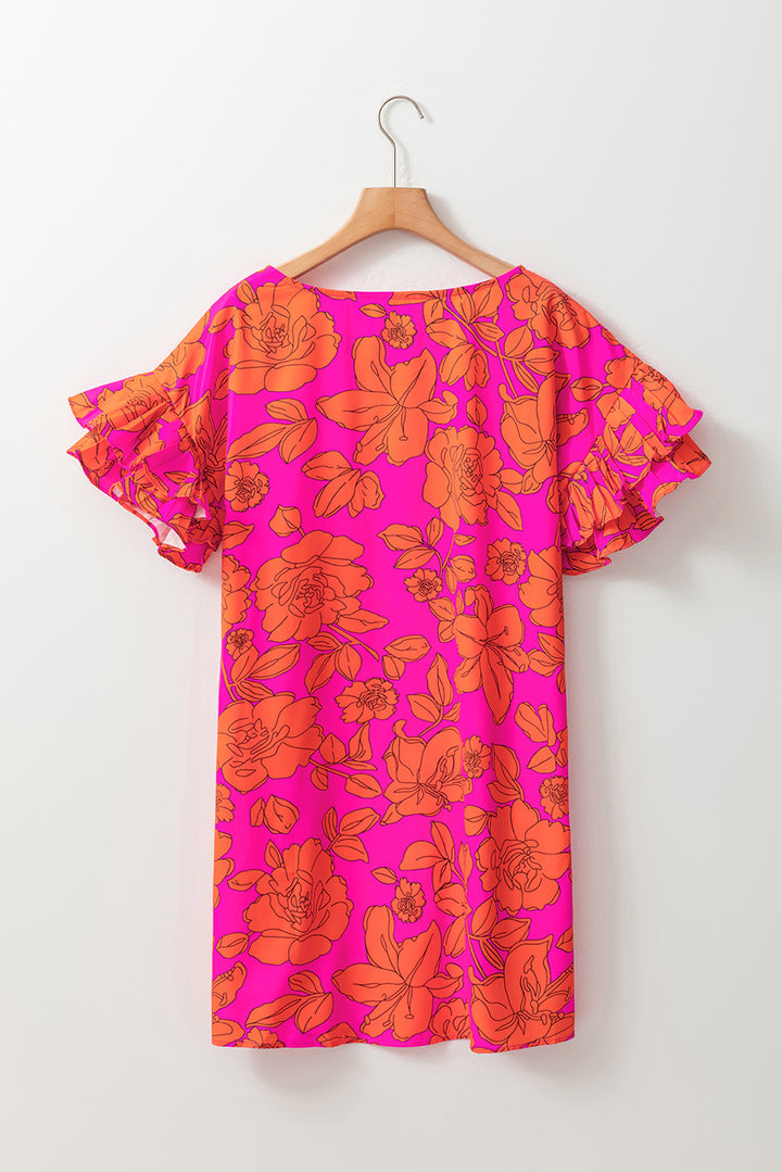 Ruffled Printed Short Sleeve Mini Dress | Trendsi