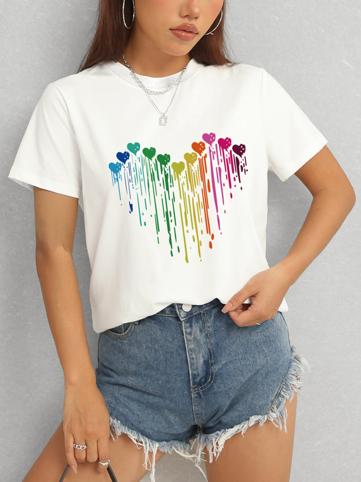 Heart Round Neck Short Sleeve T-Shirt | Trendsi