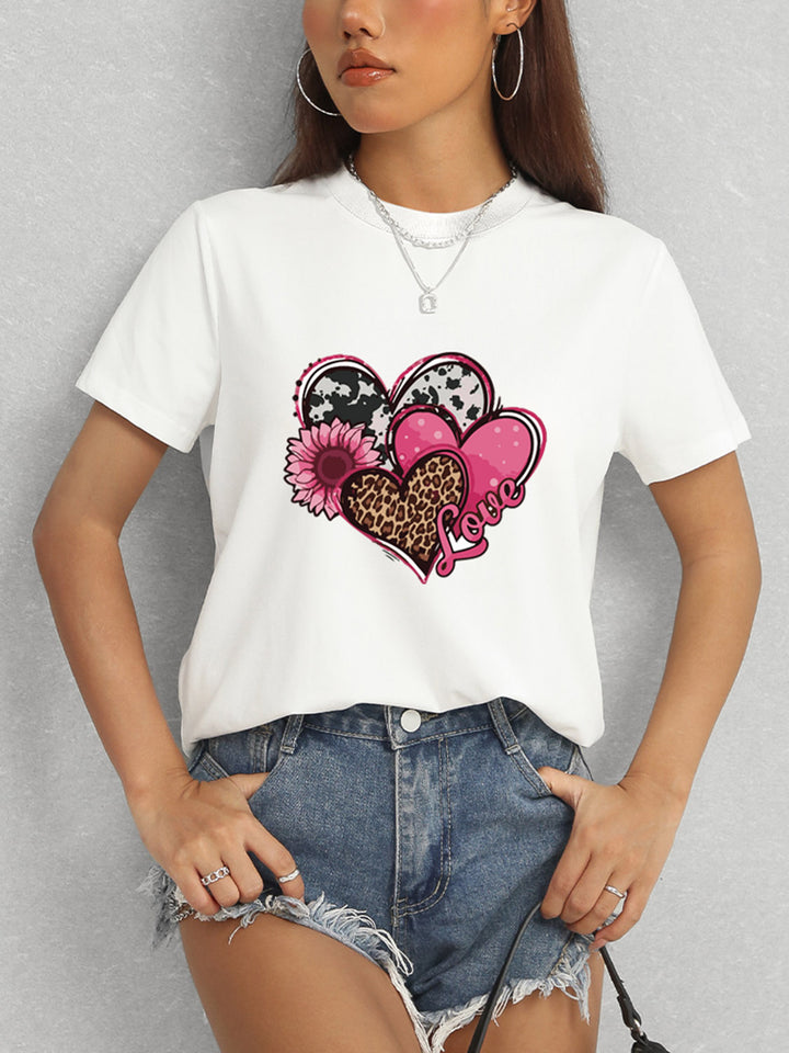 Heart Round Neck Short Sleeve T-Shirt | Trendsi