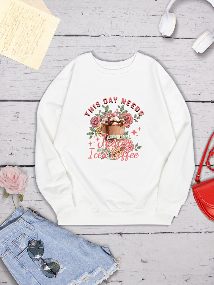 Letter Graphic Round Neck Sweatshirt | Trendsi