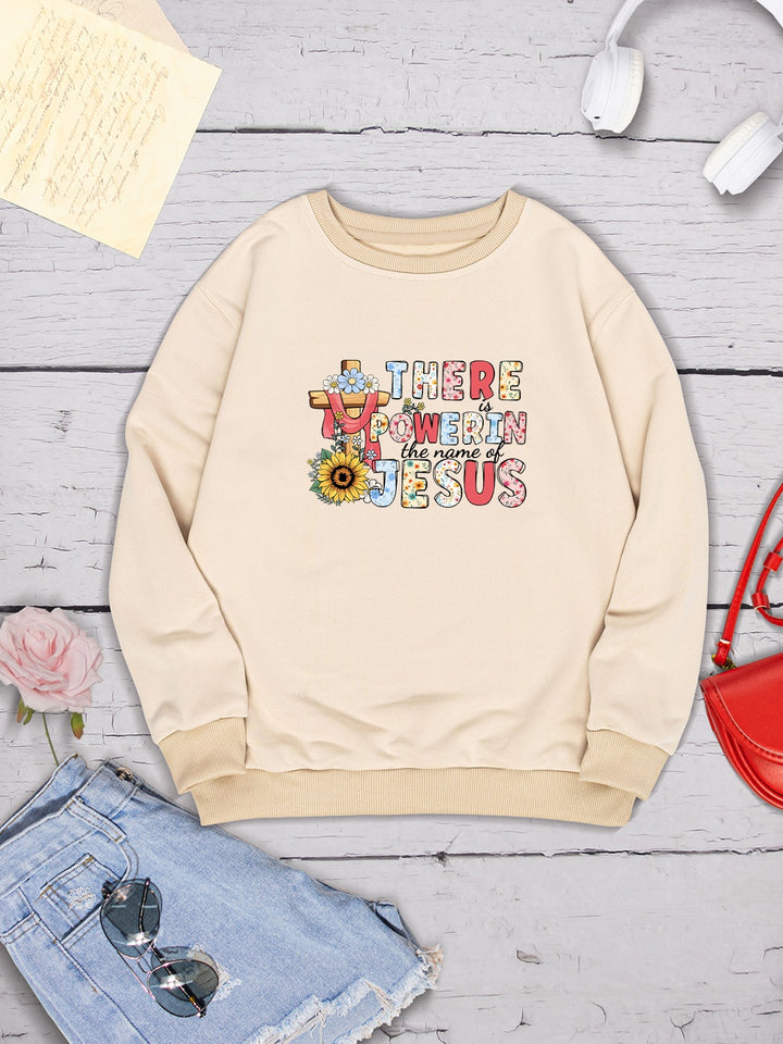 THERE IS POWER IN THE NAME OF JESUS Round Neck Sweatshirt | Trendsi