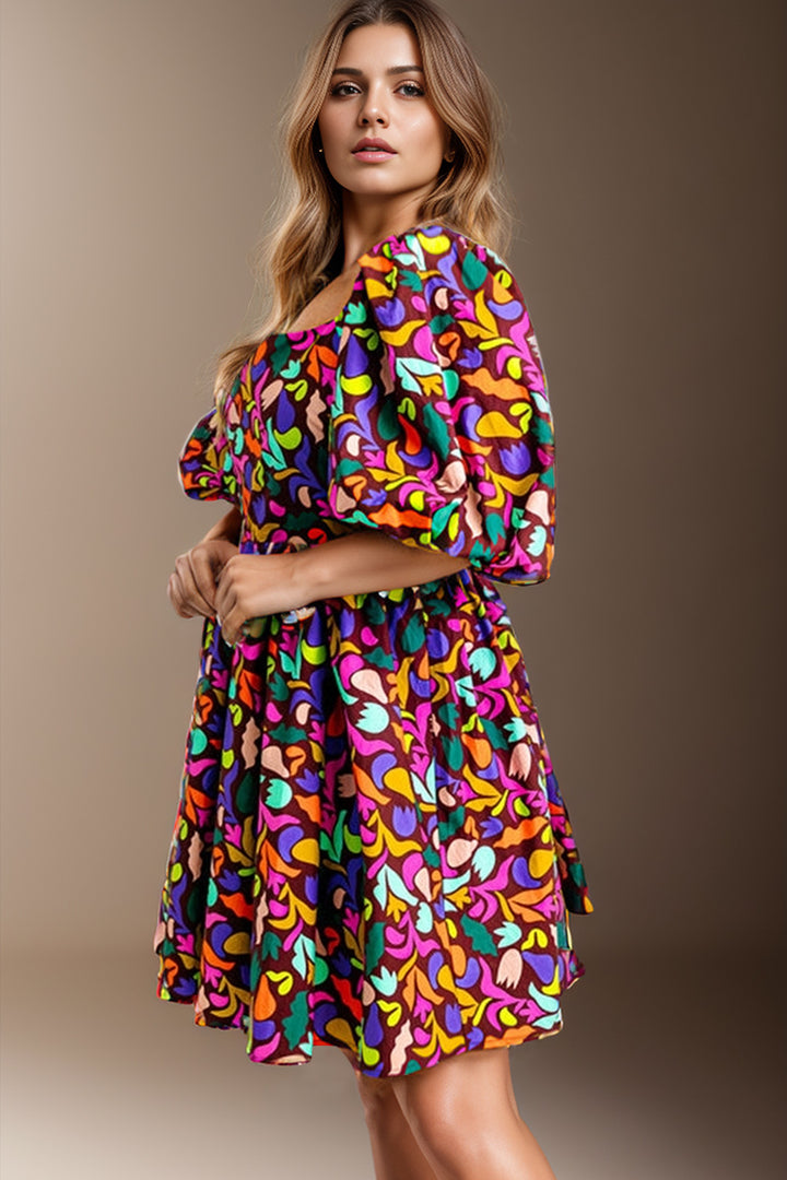 Plus Size Printed Square Neck Half Sleeve Dress | Trendsi