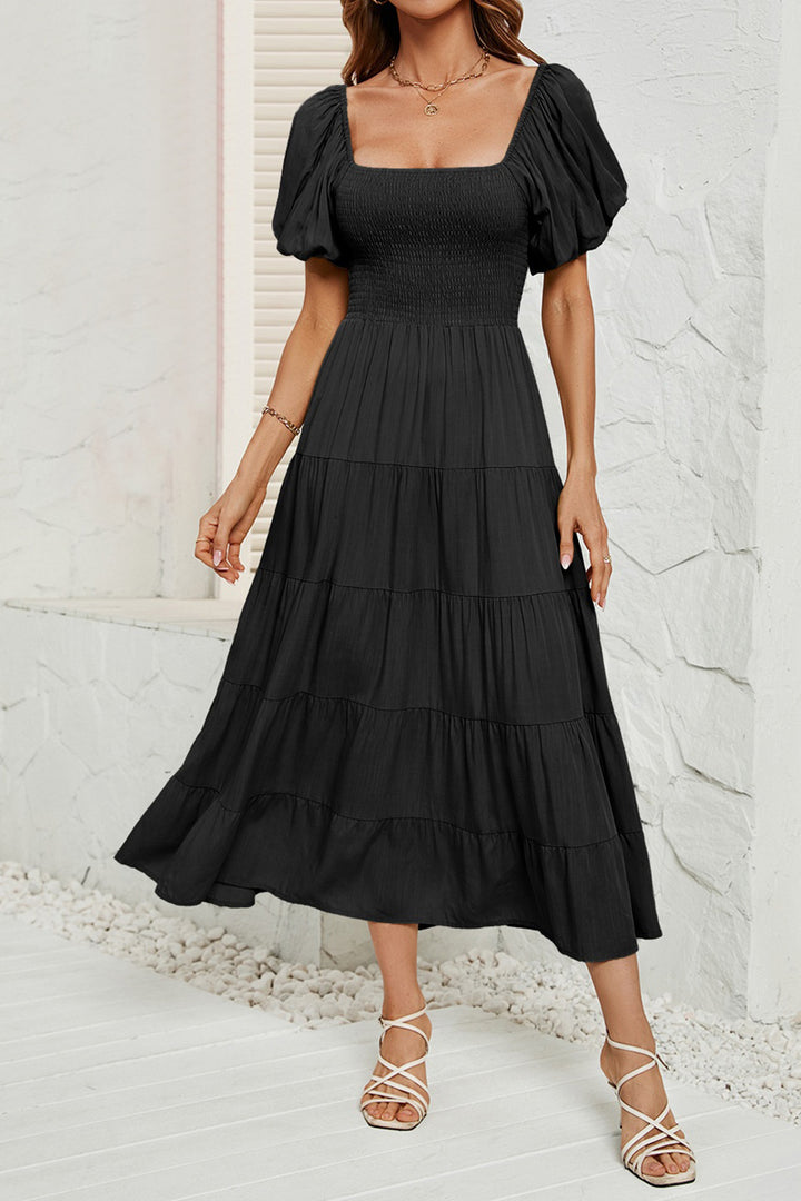 Smocked Square Neck Puff Sleeve Dress | Trendsi