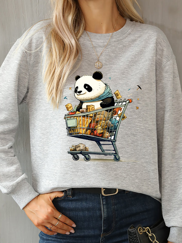 Panda Round Neck Dropped Shoulder Sweatshirt | Trendsi