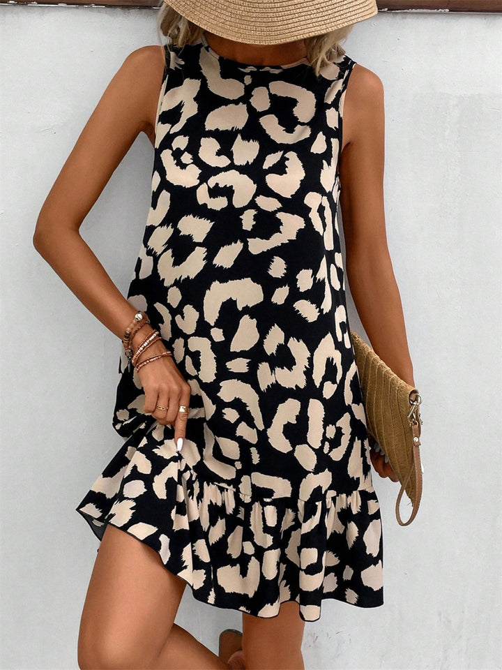 Tied Leopard Round Neck Tank Dress | Trendsi