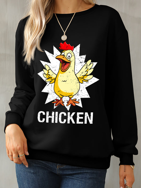 CHICKEN Round Neck Dropped Shoulder Sweatshirt | Trendsi