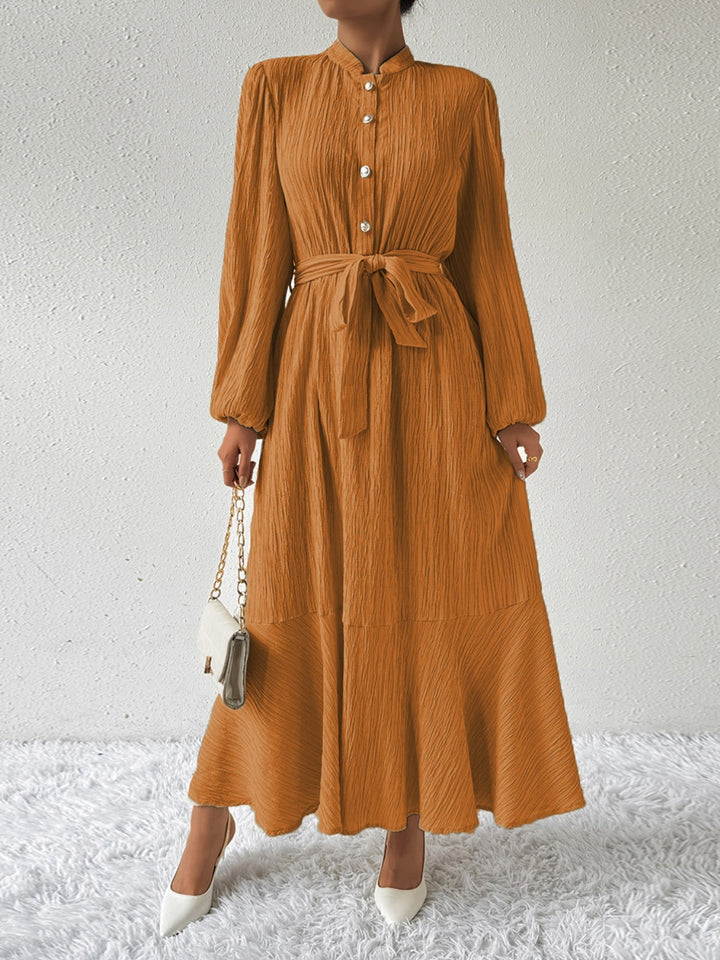 Tie Waist Long Sleeve Dress | Trendsi