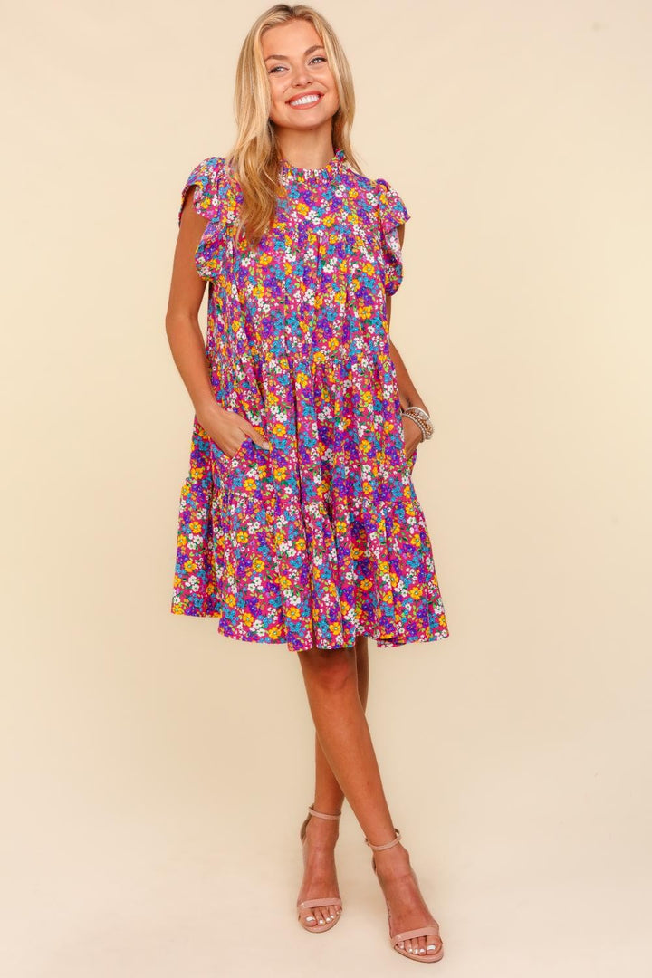 Haptics Frilled Mock Neck Ditsy Floral Dress | Trendsi