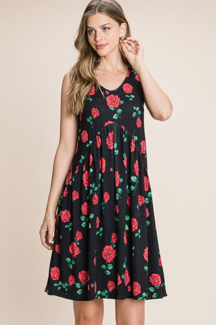 BOMBOM Floral Ruched Tank Dress | Trendsi