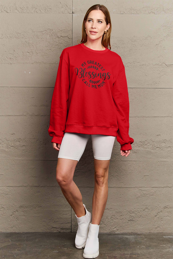 Simply Love Full Size MY GREATEST BLESSINGS CALL ME MOM Round Neck Sweatshirt | Trendsi